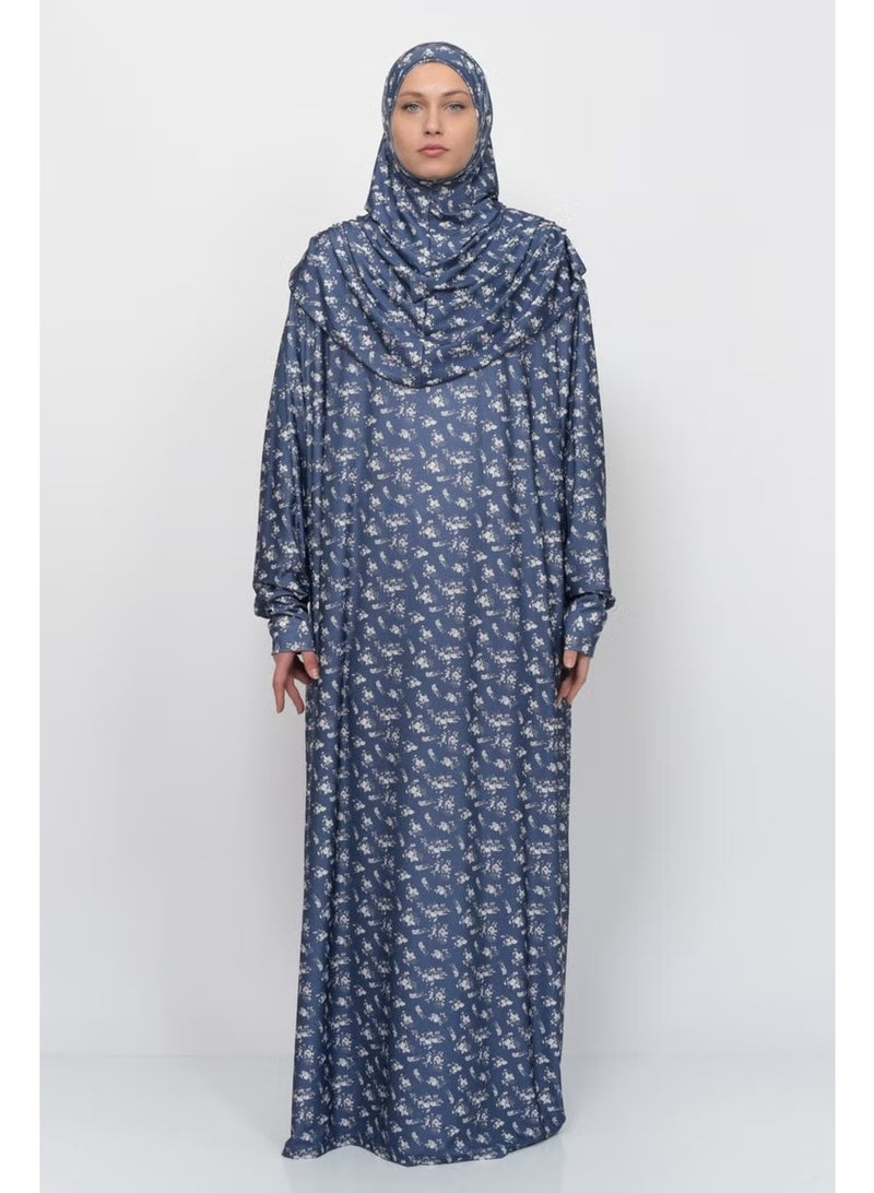 Altobeh Practical One Piece Floral Patterned Sleeves Removable Hijab Lycra Hijab Prayer Dress 990-0213 - Image 1